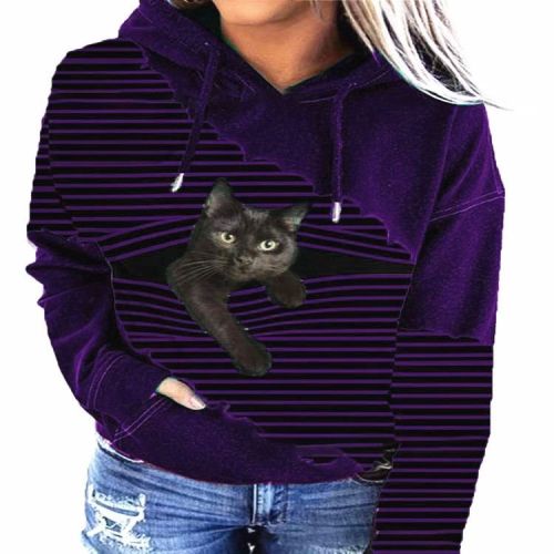 Fall/Winter Women's New Product Sweater Loose Tie Dye Cat Print Hooded Casual Hoodie